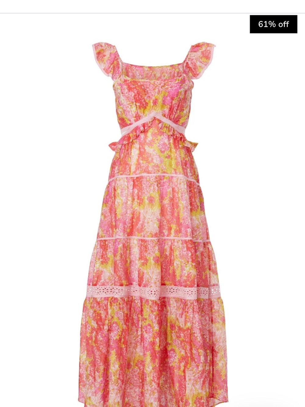 LOVESHACKFANCY Madsen Pink Floral Pink Dress - Large